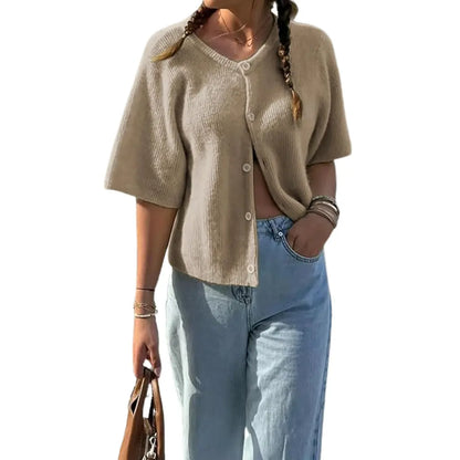 Adorella™ Short Sleeve Button-Up Knit Cardigan