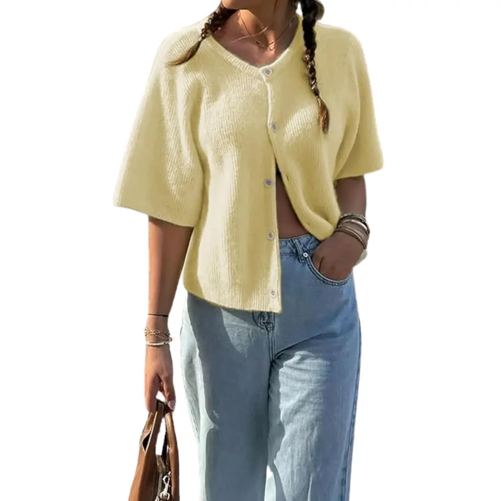 Adorella™ Short Sleeve Button-Up Knit Cardigan