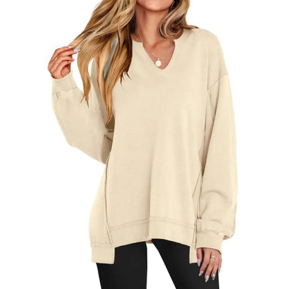 Adorella™ Oversized V-Neck Tunic Sweatshirt