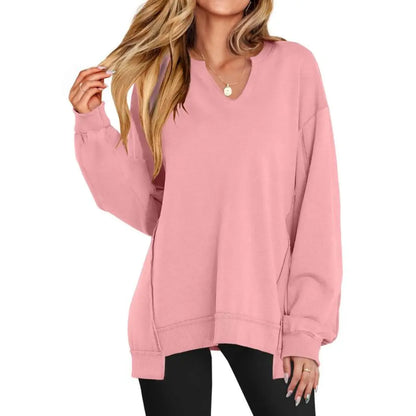Adorella™ Oversized V-Neck Tunic Sweatshirt