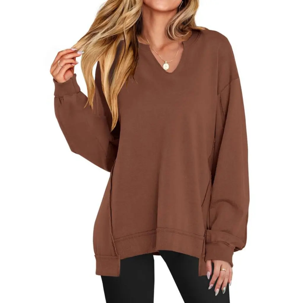 Adorella™ Oversized V-Neck Tunic Sweatshirt