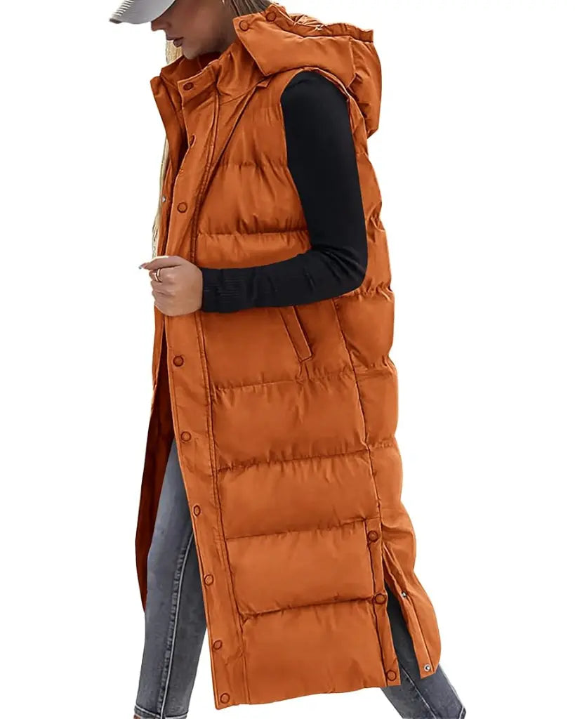 Adorella™ Long Puffer Vest with Hood
