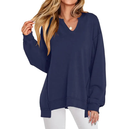 Adorella™ Oversized V-Neck Tunic Sweatshirt