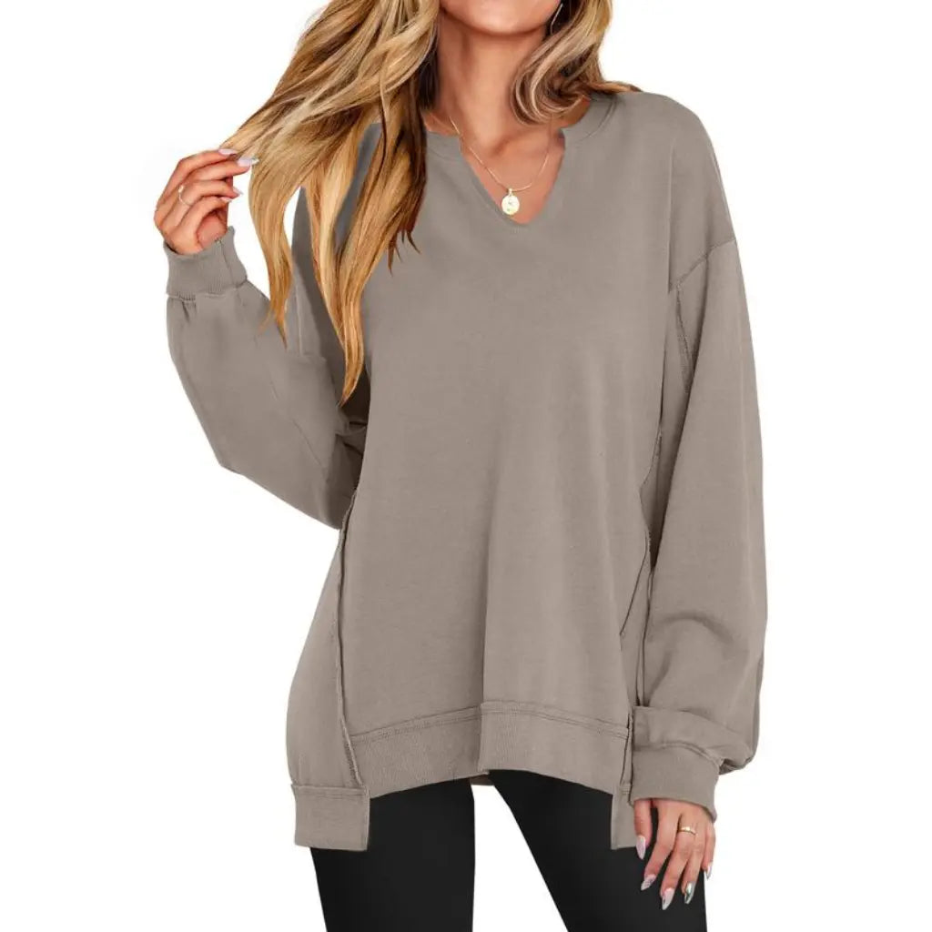 Adorella™ Oversized V-Neck Tunic Sweatshirt