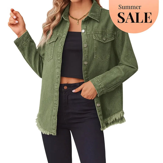 Adorella™ Frayed Hem Denim Jacket