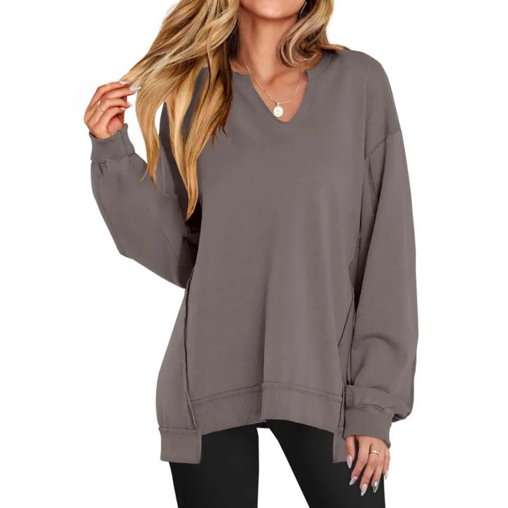 Adorella™ Oversized V-Neck Tunic Sweatshirt