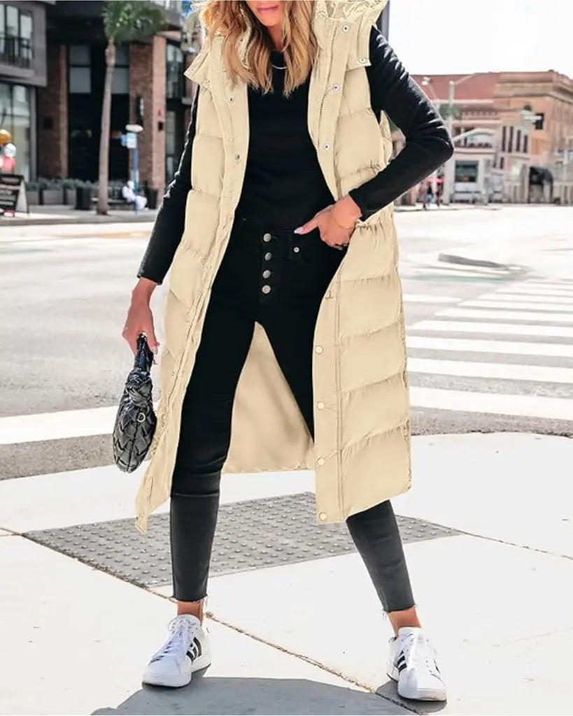 Adorella™ Long Puffer Vest with Hood