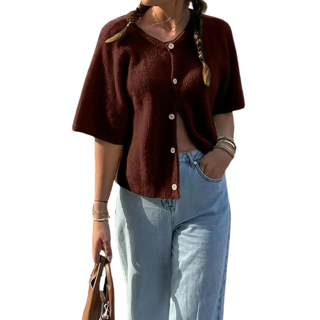 Adorella™ Short Sleeve Button-Up Knit Cardigan