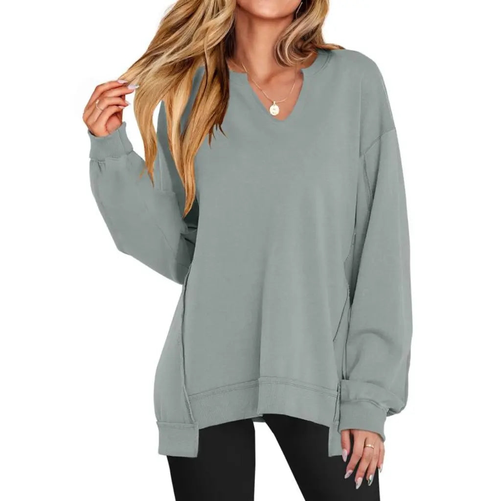 Adorella™ Oversized V-Neck Tunic Sweatshirt