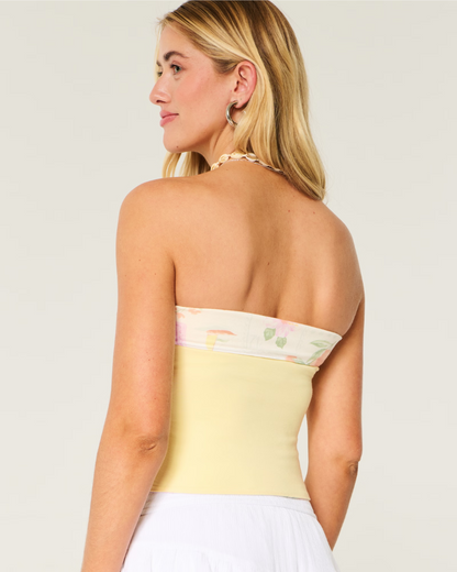 Strapless Reversible Foldover Tube Top - Yellow Pattern