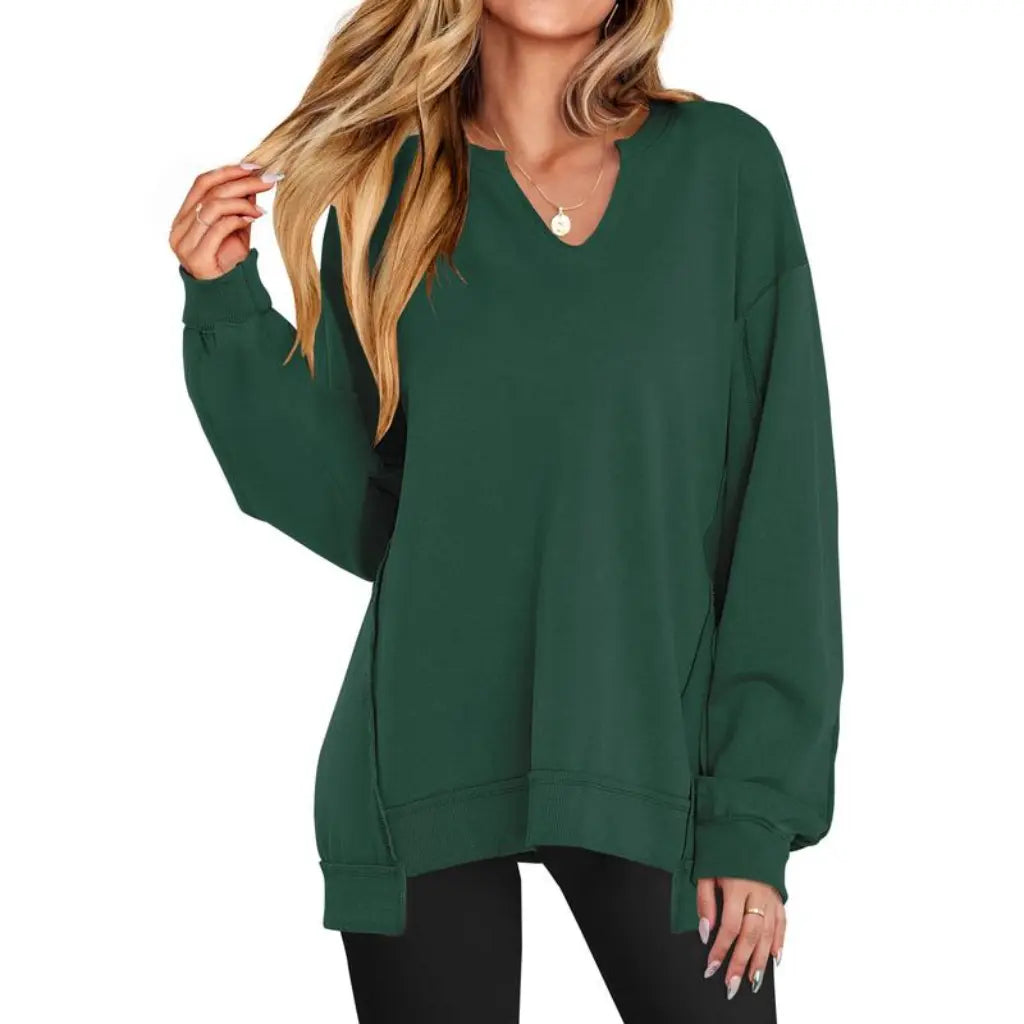 Adorella™ Oversized V-Neck Tunic Sweatshirt