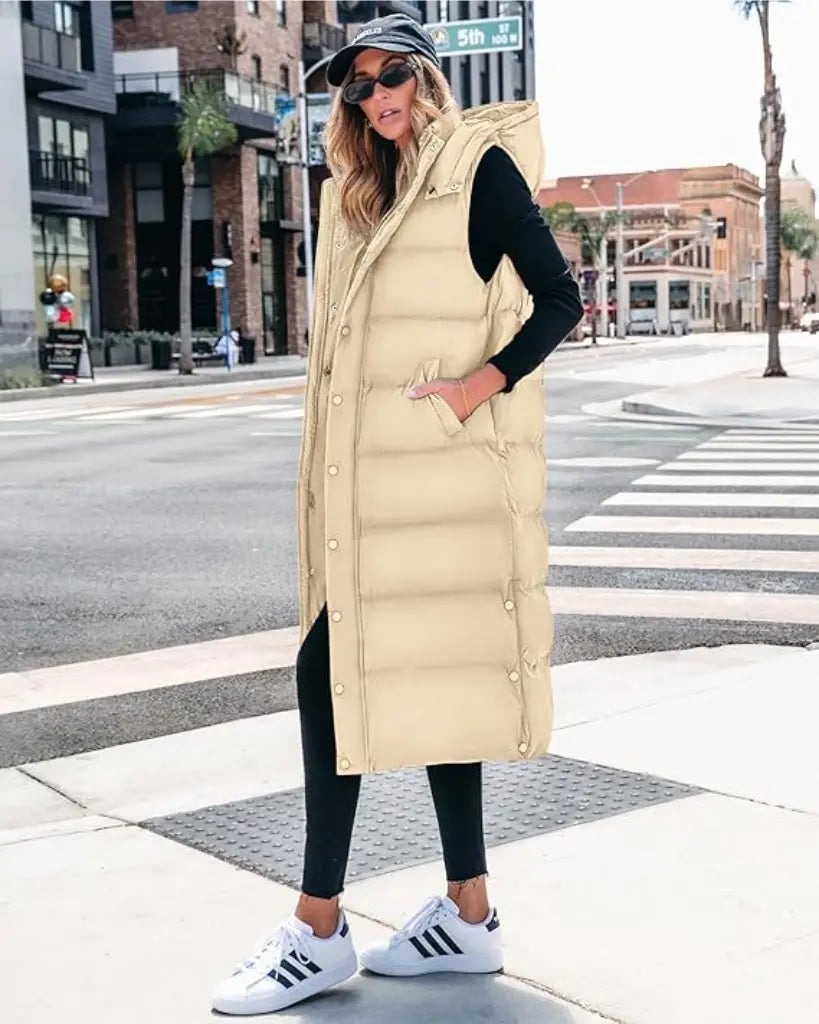 Adorella™ Long Puffer Vest with Hood