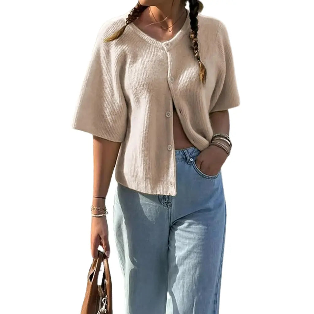 Adorella™ Short Sleeve Button-Up Knit Cardigan