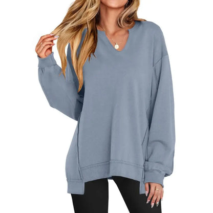Adorella™ Oversized V-Neck Tunic Sweatshirt
