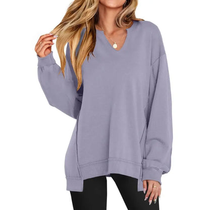 Adorella™ Oversized V-Neck Tunic Sweatshirt