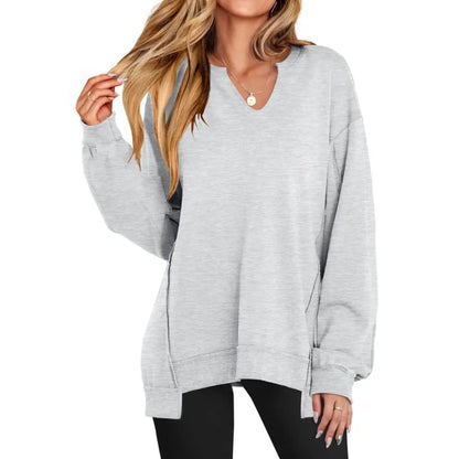 Adorella™ Oversized V-Neck Tunic Sweatshirt