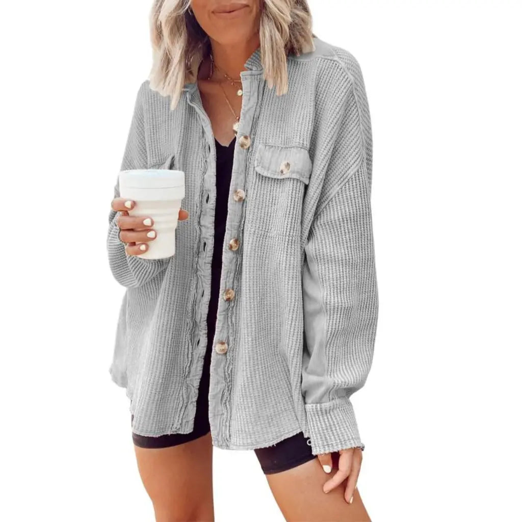 Adorella™ Waffle Knit Button Down Shacket