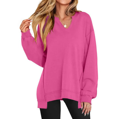 Adorella™ Oversized V-Neck Tunic Sweatshirt