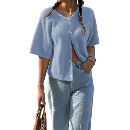 Adorella™ Short Sleeve Button-Up Knit Cardigan