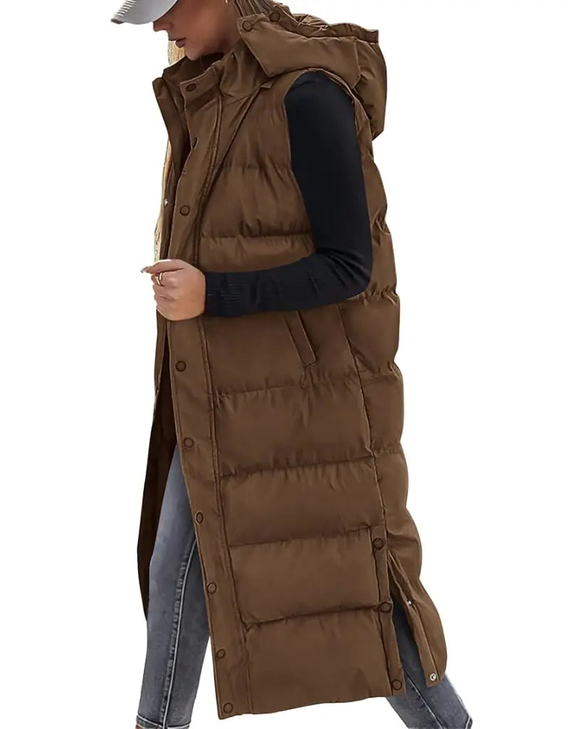 Adorella™ Long Puffer Vest with Hood