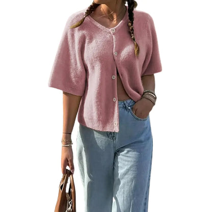 Adorella™ Short Sleeve Button-Up Knit Cardigan