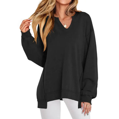 Adorella™ Oversized V-Neck Tunic Sweatshirt