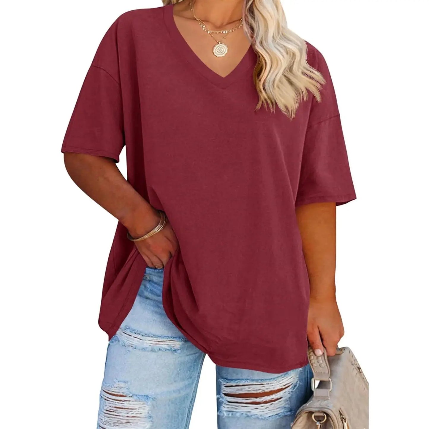 V Neck Casual Loose Fit T-Shirts